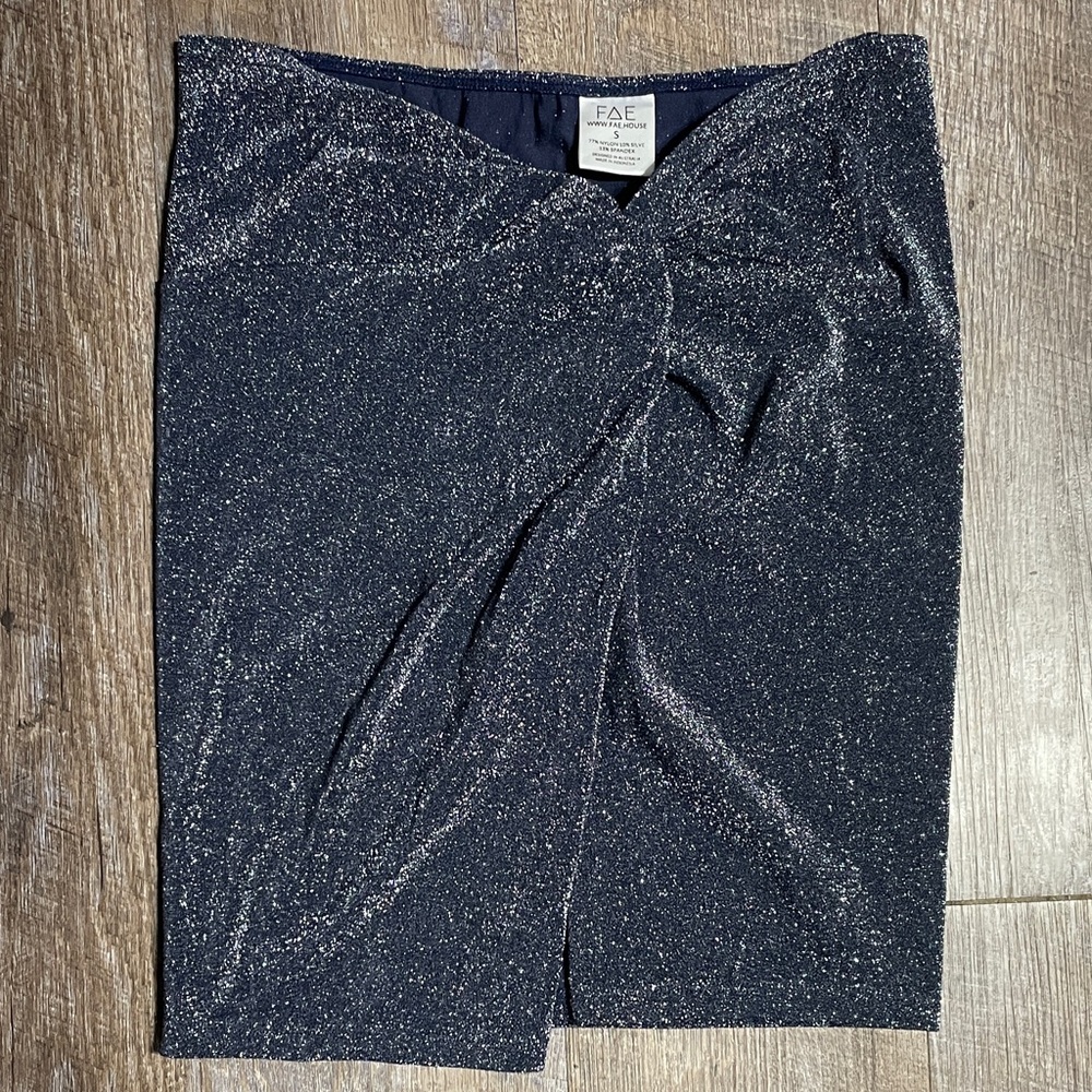 Fae House Shimmery Glitter Navy Split Mini Skirt Revolve